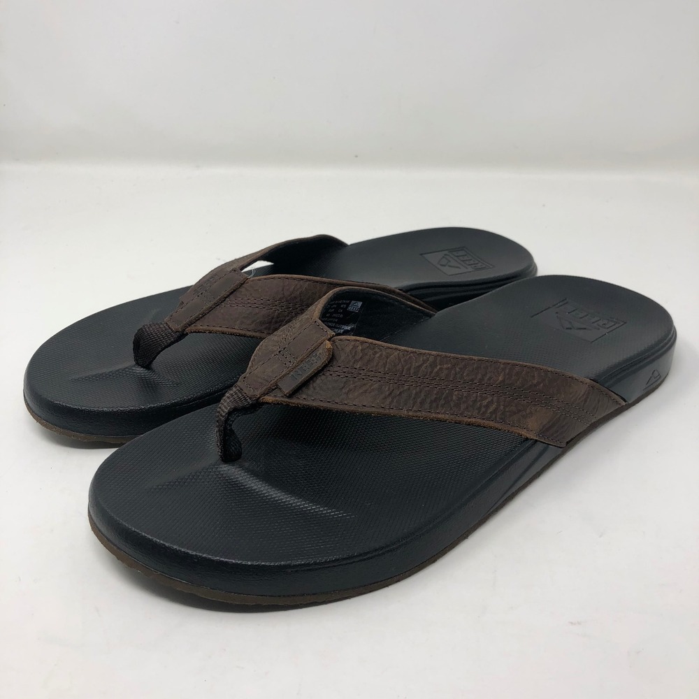 Reef Cushion Phantom LE Flip Flops Mens Size 8 Brown Black Leather Thong Sandals - Picture 4 of 10
